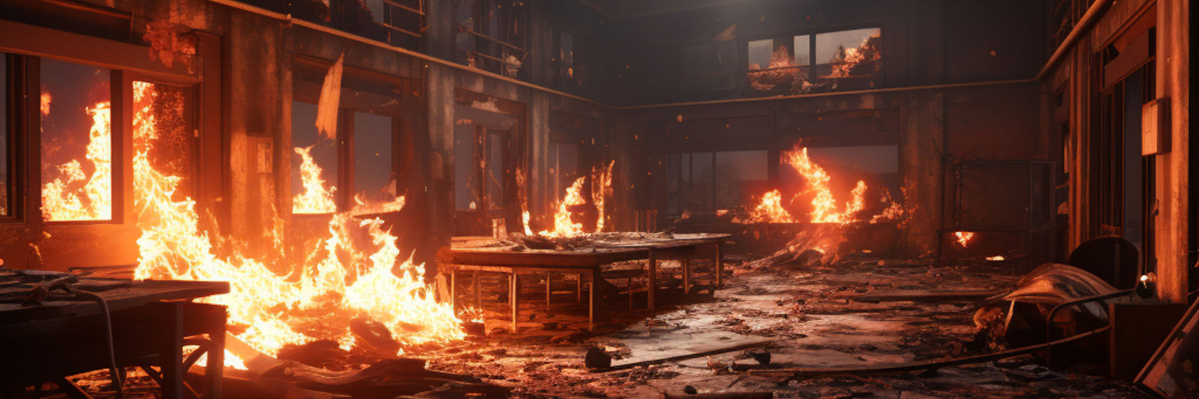 commercial building fire and damage